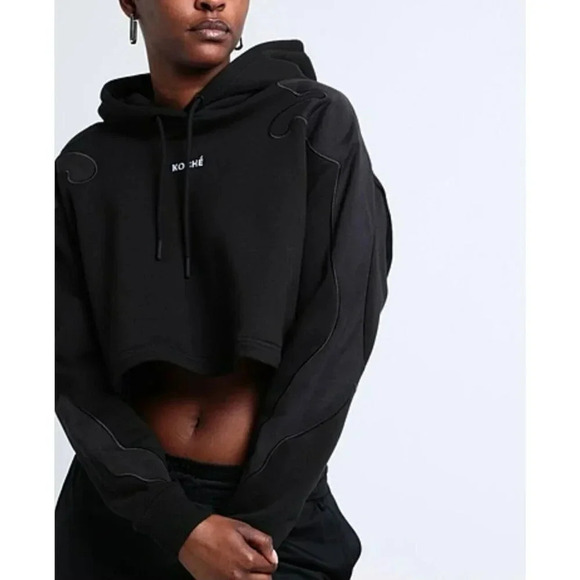 Puma X Koché Hoodie Cropped Sweatshirt Size XL Women's Black Casual Outerwear - Picture 5 of 15